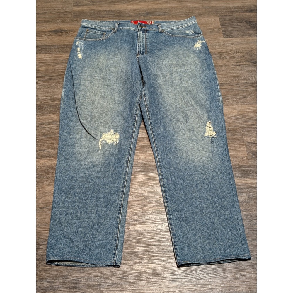 Guess Jeans Mens 38 Distressed Baggy Wide Leg Blue Denim JM5106 Medium Wash